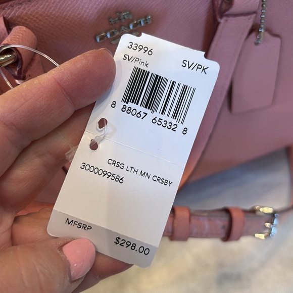 🆕 Coach Classic Pink Pebbled Leather Logo Tag removable strap Tote Bag - Picture 12 of 16